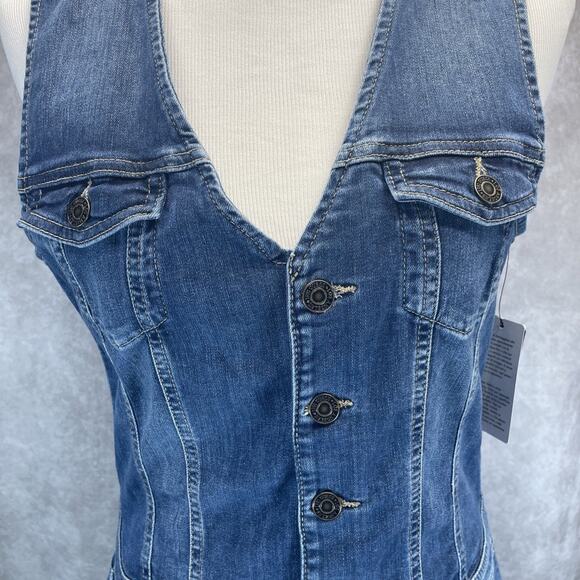 Guess Layla Blue Denim Jumpsuit Women's Size XL Sleeveless V Neck New with Tag - Picture 7 of 9